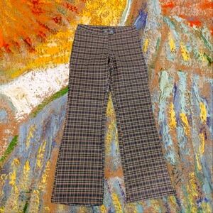 Vtg Punk Rock Mall Goth Plaid Orange/Brown Flare Pants Sz L W30 L31.5